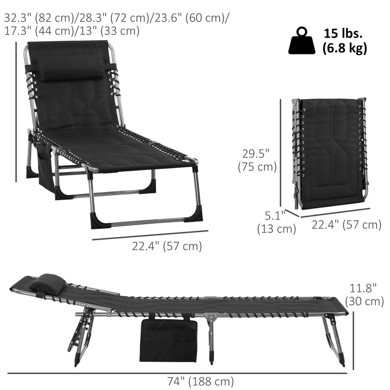 Folding Padded Chaise Lounge with 5-Position Backrest