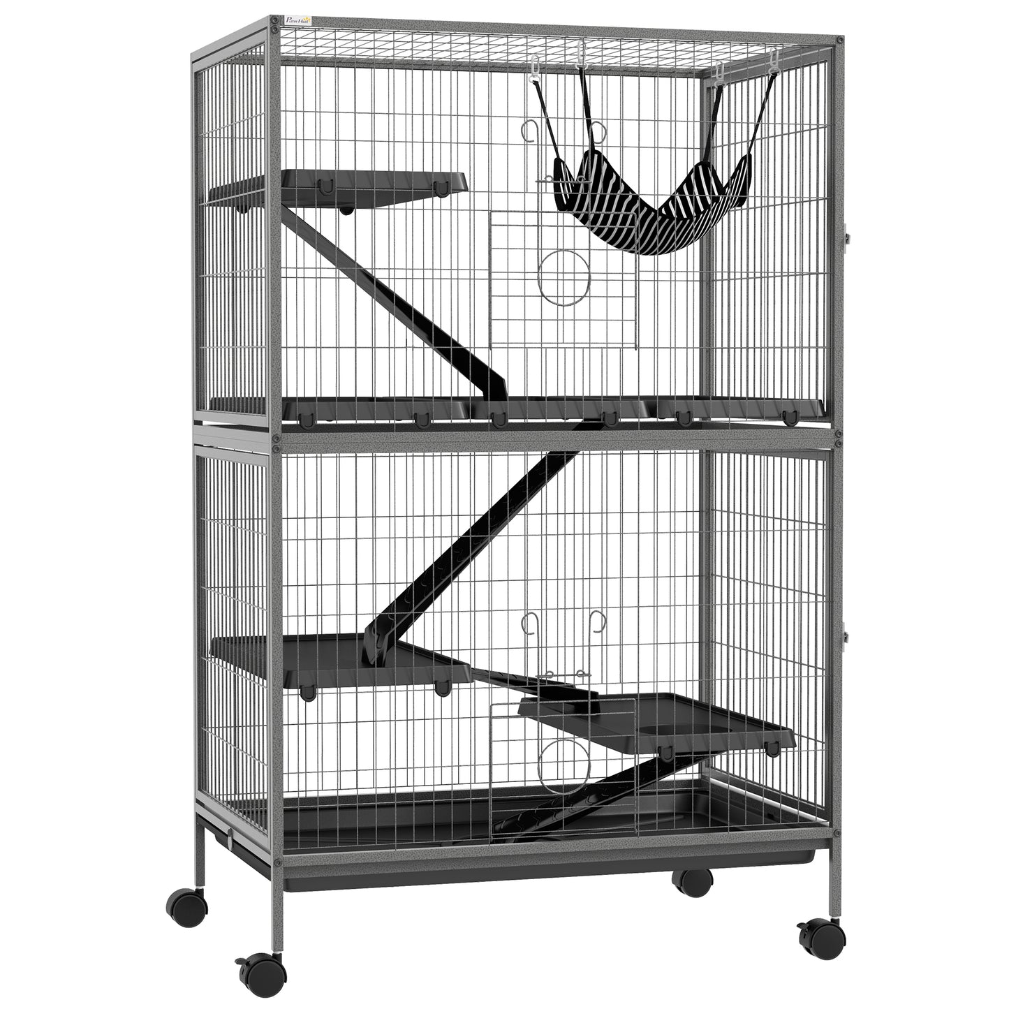 5-Tier Rolling Small Animal Cage, Deluxe Guinea Pig Cage, Ferret Cage for Mink Chinchilla Kitten Rabbit Grey