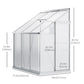 6' x 4' Aluminum Lean-to Greenhouse Polycarbonate Walk-in Garden Greenhouse with Adjustable Roof Vent, Rain Gutter and Sliding Door for Winter, Clear