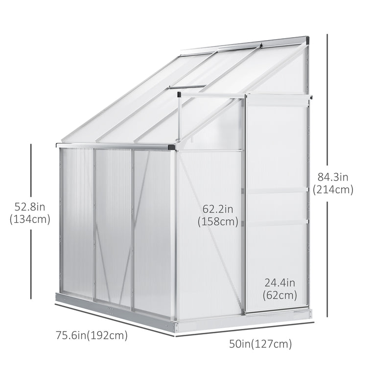 6' x 4' Clear Lean-To Polycarbonate Greenhouse with Roof Vent