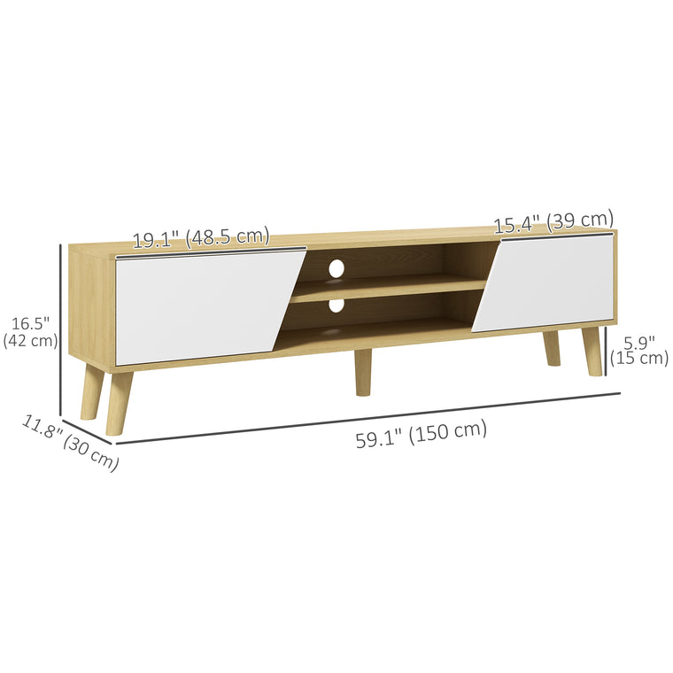65" TV Stand with Soft-Close Door - Oak and White