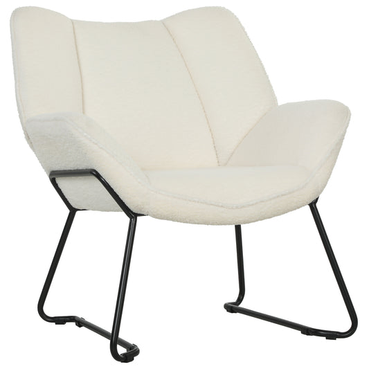 Sherpa Fleece Accent Chair with Metal Legs - White