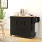 Rolling Kitchen Cart on Wheels with Drop Leaf, Kitchen Island with 3 Drawers, Solid Wood Top and Towel Rack, Black
