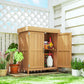 Wooden Garden Tool Storage Shed Kit with Hinged Roof, 2-Tier Shelves and Double Doors, 74x43x88cm, Natural Wood