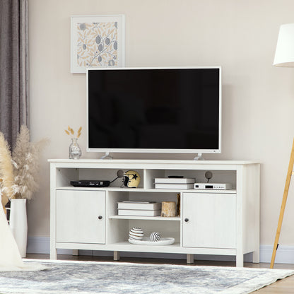 55.1" TV Stand with Storage Cupboard - White