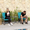 3 Piece Patio Glider Set Outdoor Gliders with Breathable Mesh Seat, Glass Top Table for Garden, Yard, Blue