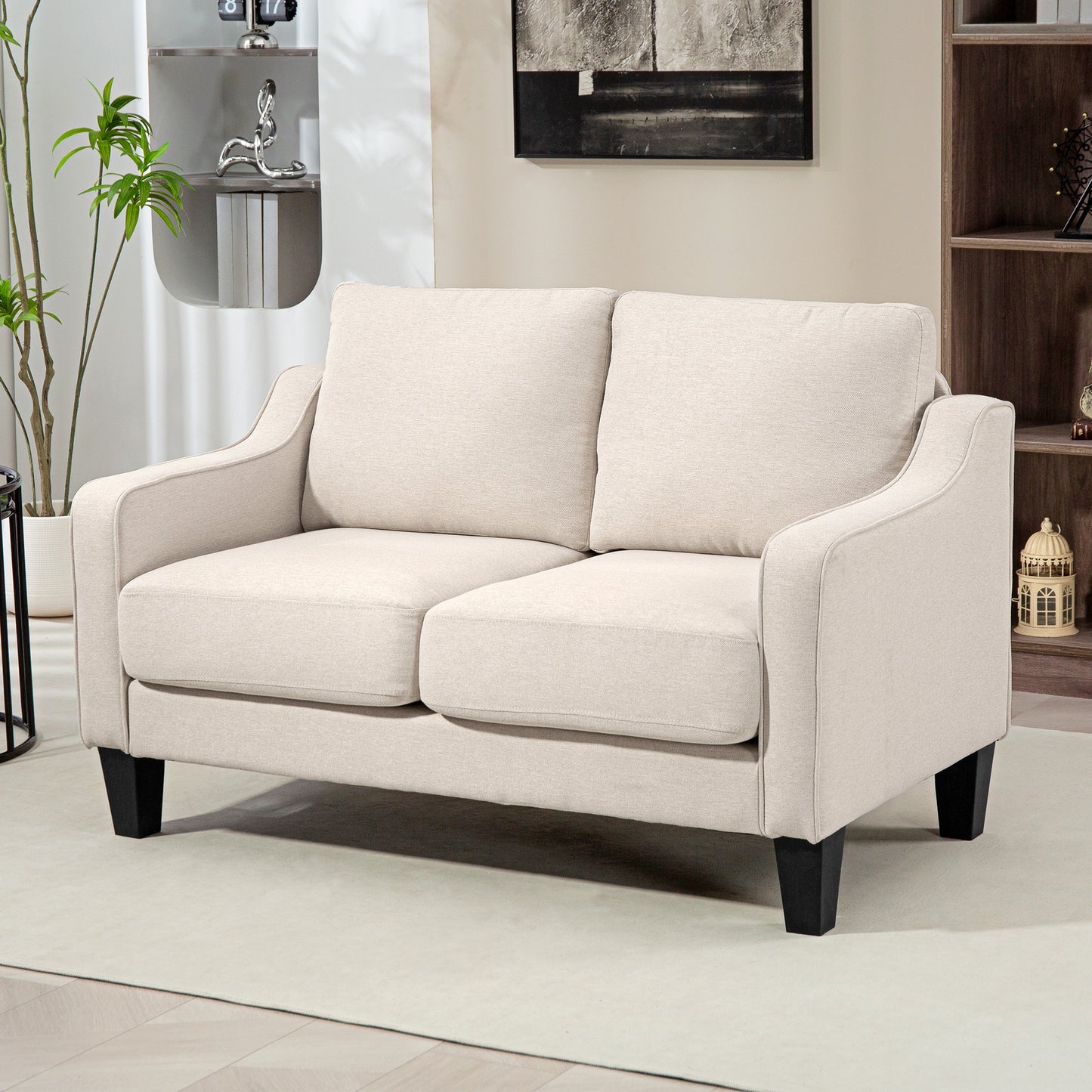 Loveseat Sofa, Modern Couch with Pocket Spring, Linen Upholstered, Thick Padded, Beige