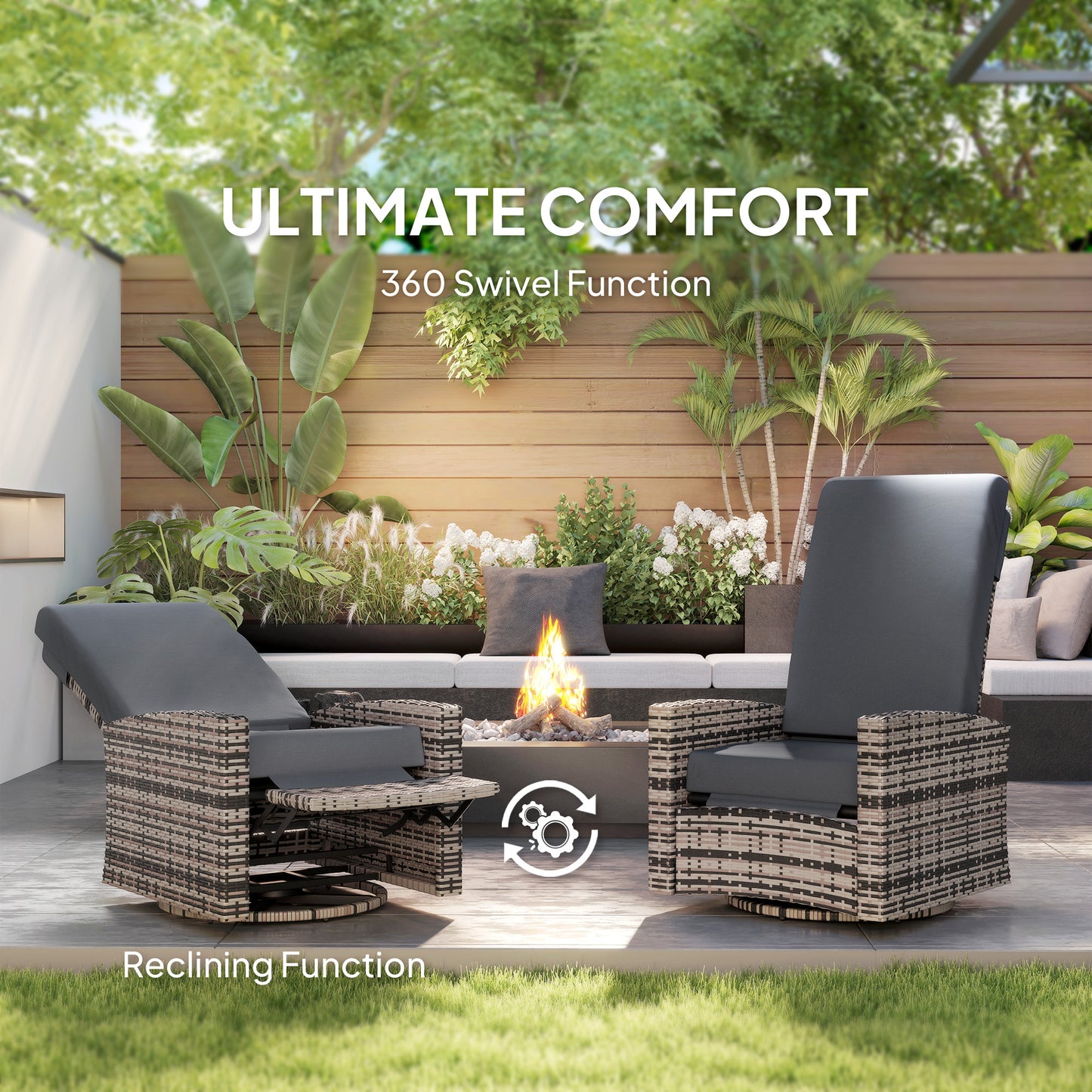Outdoor Rattan Wicker Lounge Chair with Footrest & Soft Cushion for Patio, Garden, Backyard, Cream White
