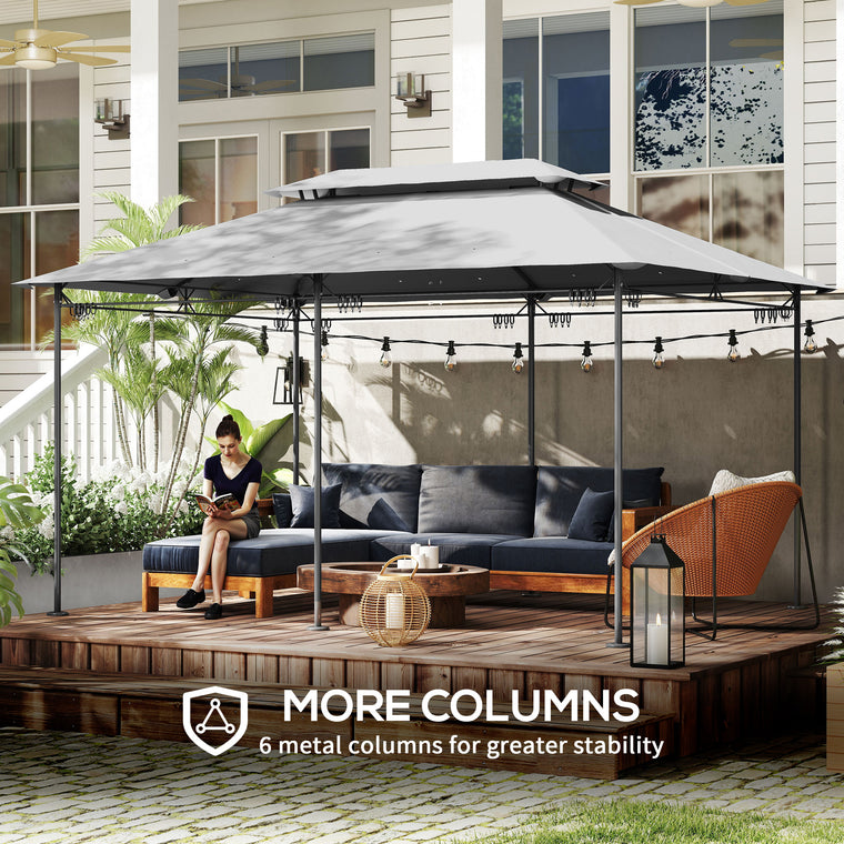 10' x 13' Dark Grey Double Roof Patio Gazebo with Curtains