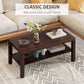 2 Tier Coffee Table with Storage Shelf, Rectangular Center Table for Living Room, Home Office Furniture Walnut