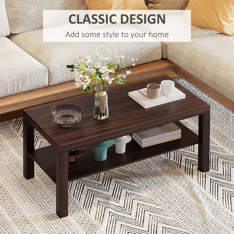 2-Tier Coffee Table with Storage Shelf - Walnut