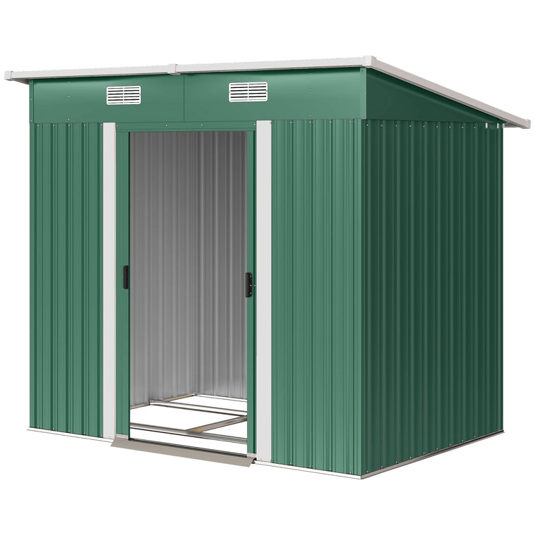 7' x 4' Metal Storage Shed, Lockable Tool Unit - Green