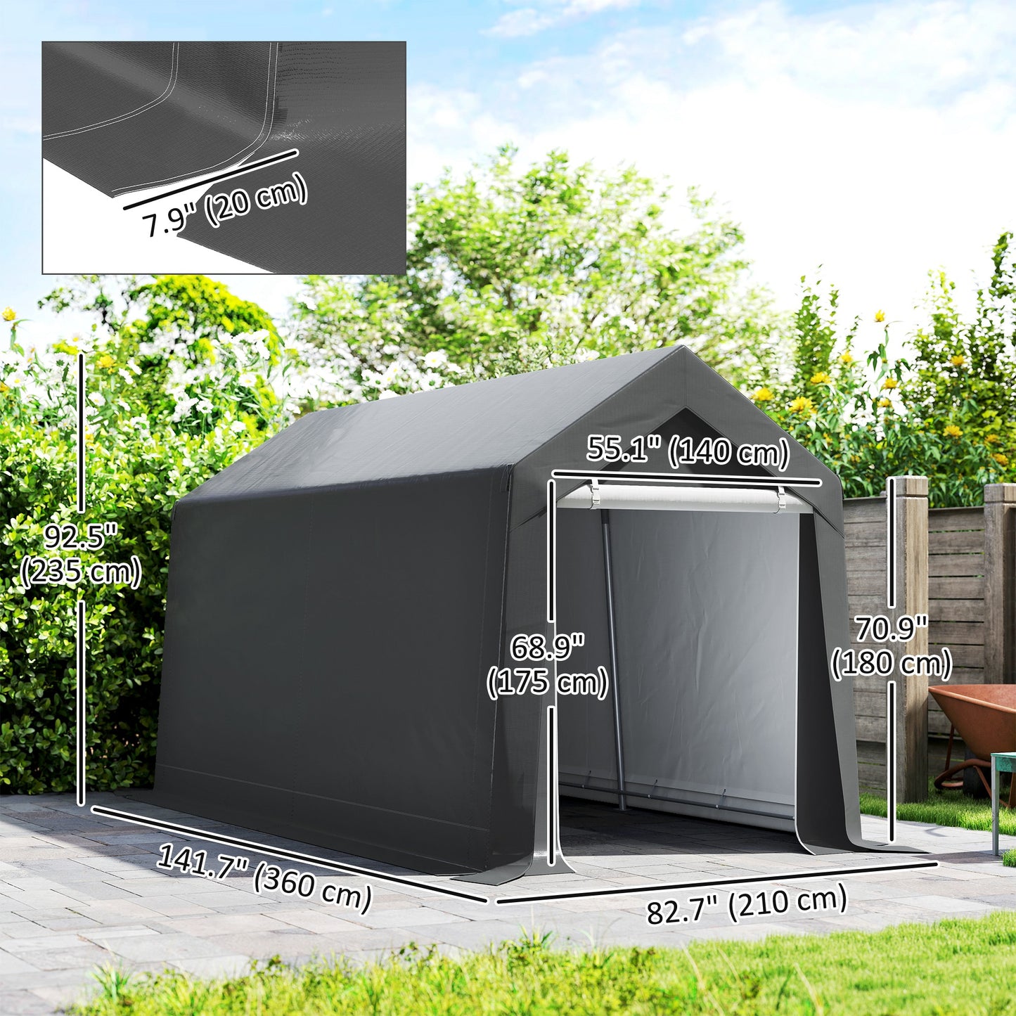 Outdoor Storage Shed Portable Garage with Roll-up Door for Motorcycle, Bike, Garden Tools, Beige
