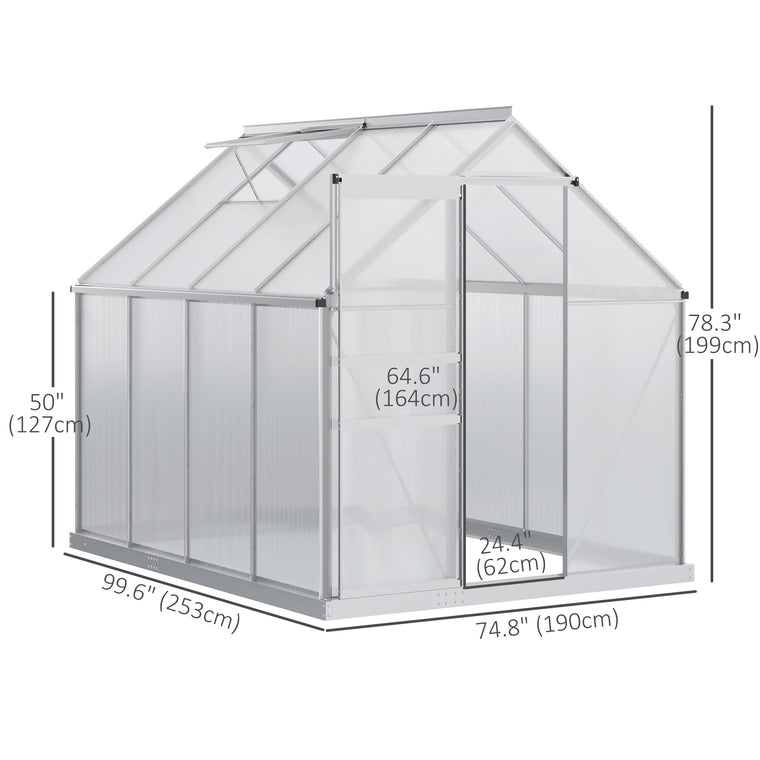 6' x 8' x 6.5' Clear Polycarbonate Greenhouse with Roof Vent