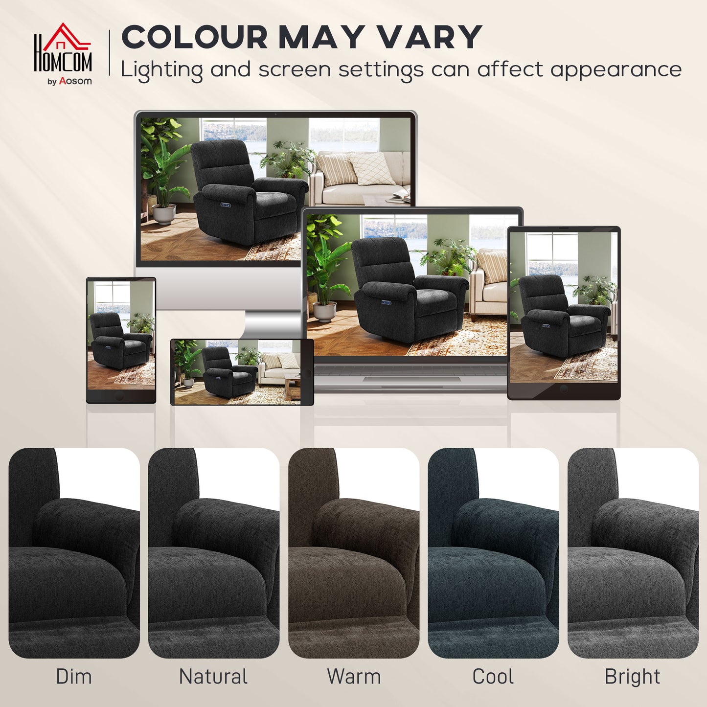 Power Recliner Chair, Fabric Upholstered Recliner Chair with USB Ports, Swivel and Rocking Function, Footrest, Black