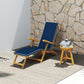 Folding Patio Lounge Chair with Padded Cushion, Acacia Wood Patio Lounger Recliner with Footrest for Garden, White
