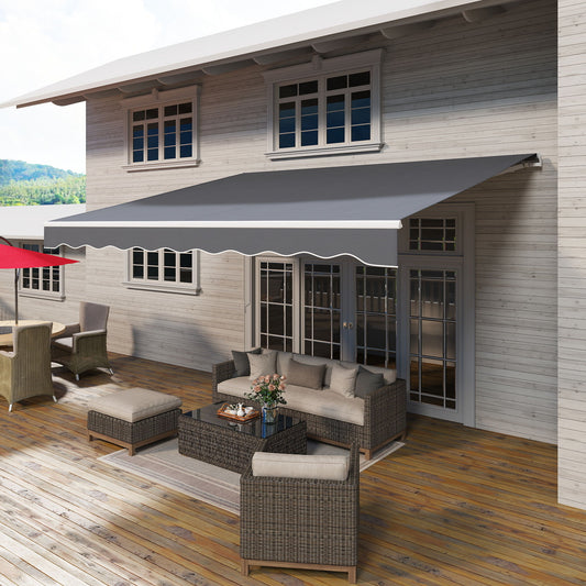 13' x 10' Electric Awning, Retractable Awning Sun Shade Shelter with Remote Controller, Manual Crank Handle and Aluminum Frame, for Deck, Balcony, Yard, Grey