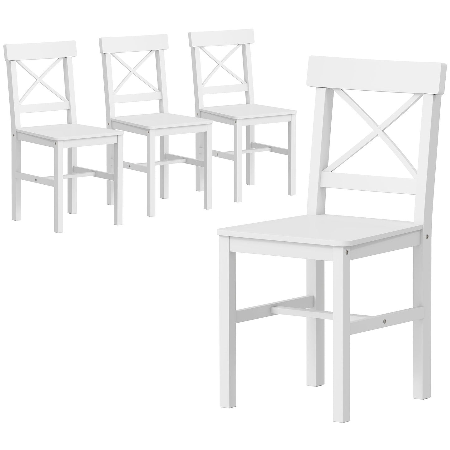 Set of 4 Cross-Back Wooden Dining Chairs - White