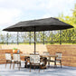 15' Outdoor Patio Umbrella with Twin Canopy Sunshade Steel Table Umbrella with Lift Crank, Cross base, Sandbag, Dark Grey