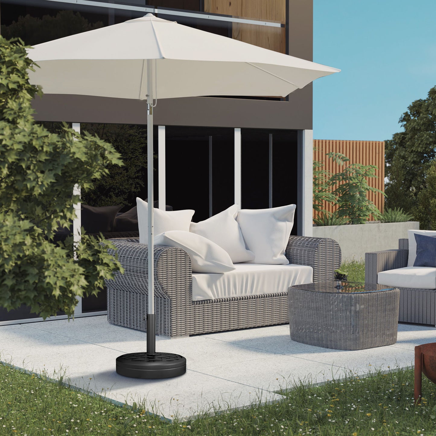 40lbs. Concrete Umbrella Base with Rattan Effect, Heavy Duty Parasol Stand for Outdoor Patio Umbrella, Black