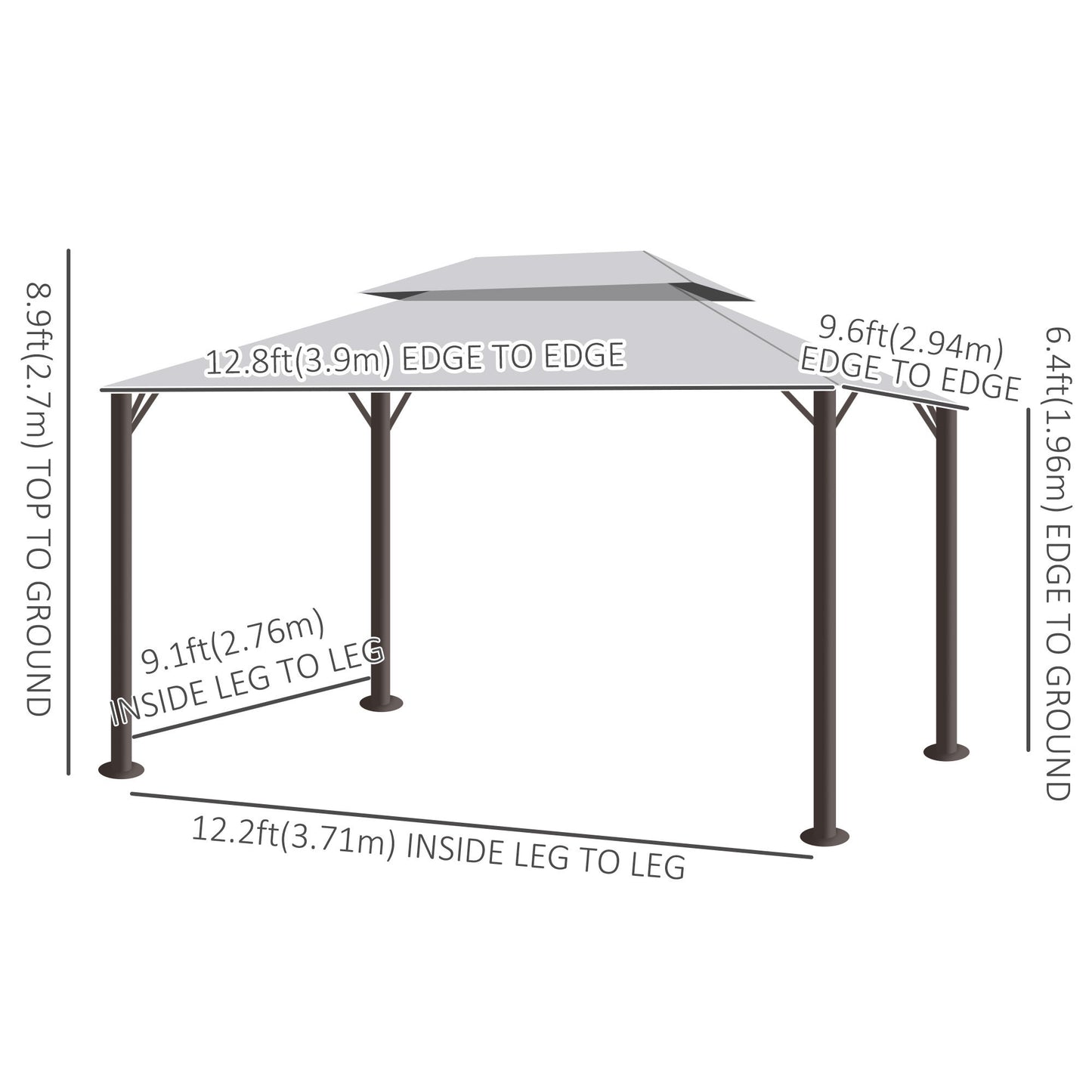 13' x 10' Outdoor Patio Gazebo Canopy with 2-Tier Polyester Roof, Vented Mesh Sidewalls and Strong Aluminum Frame for Backyard and Garden, Grey
