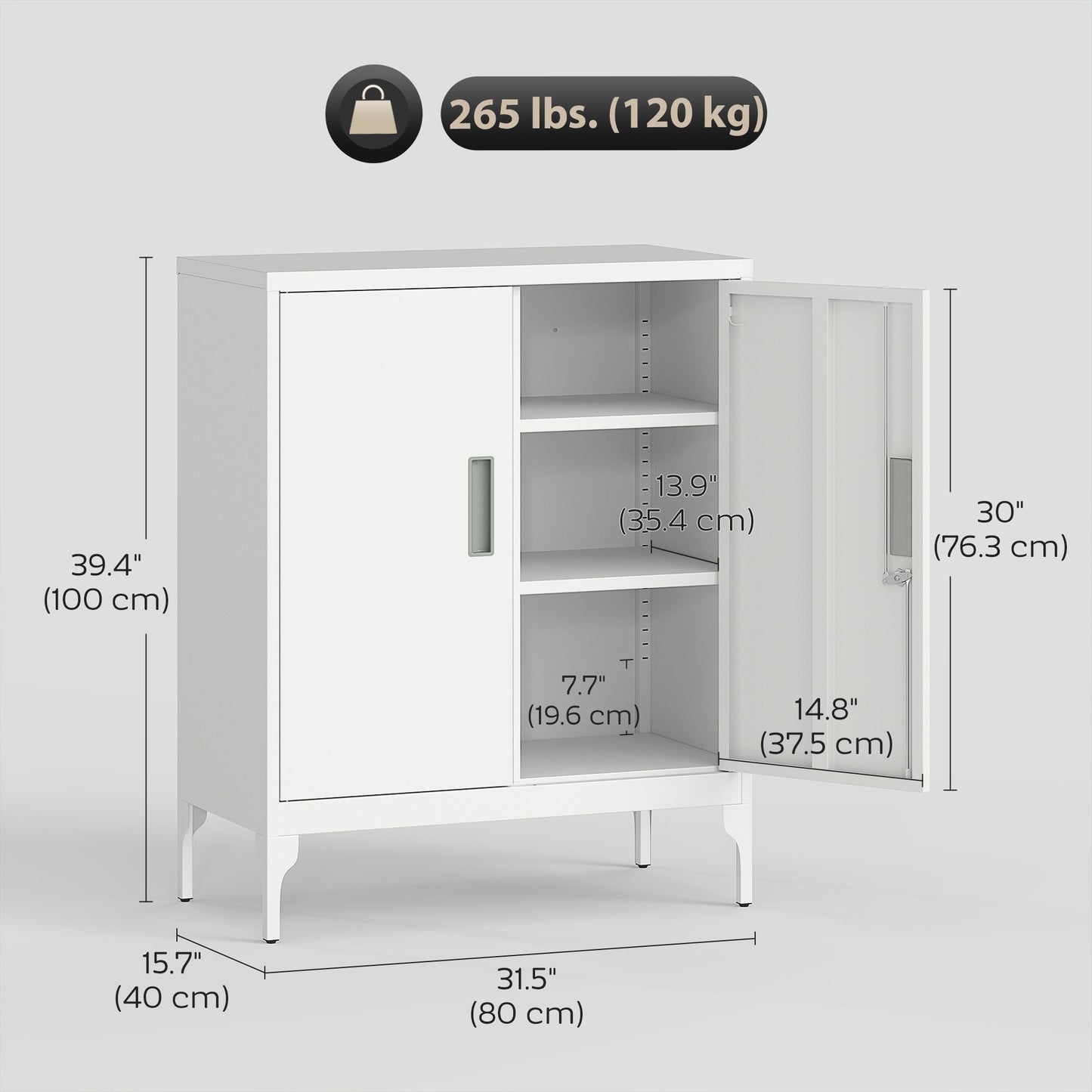 Office Storage Cabinet with Lock, Filing Cabinet with Adjustable Shelves and Doors for Home Office, Garage, White