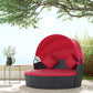 4-piece Round Sofa Bed, Outdoor Daybed with Retractable Canopy, PE Rattan Wicker Patio Lounge Chair
