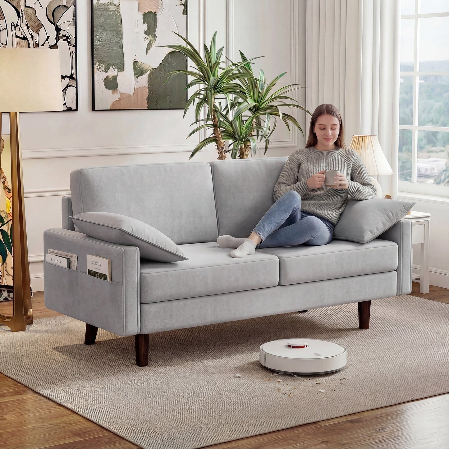 3-Seater Velvet Sofa with Spring Cushions - Grey