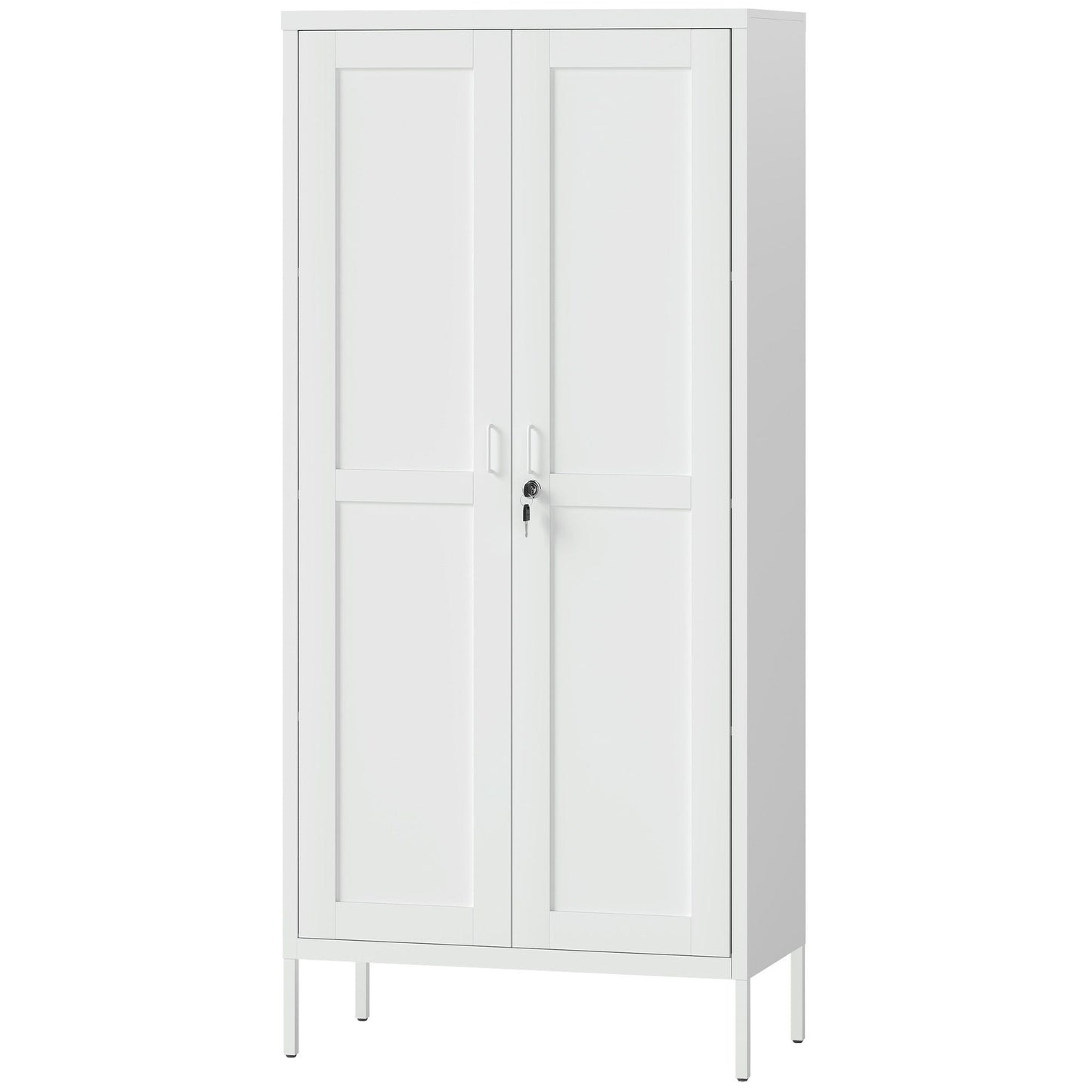 Office Storage Cabinet, Lockable Filing Cabinet with 3 Adjustable Shelves and 2 Doors for Home Office, Garage, White