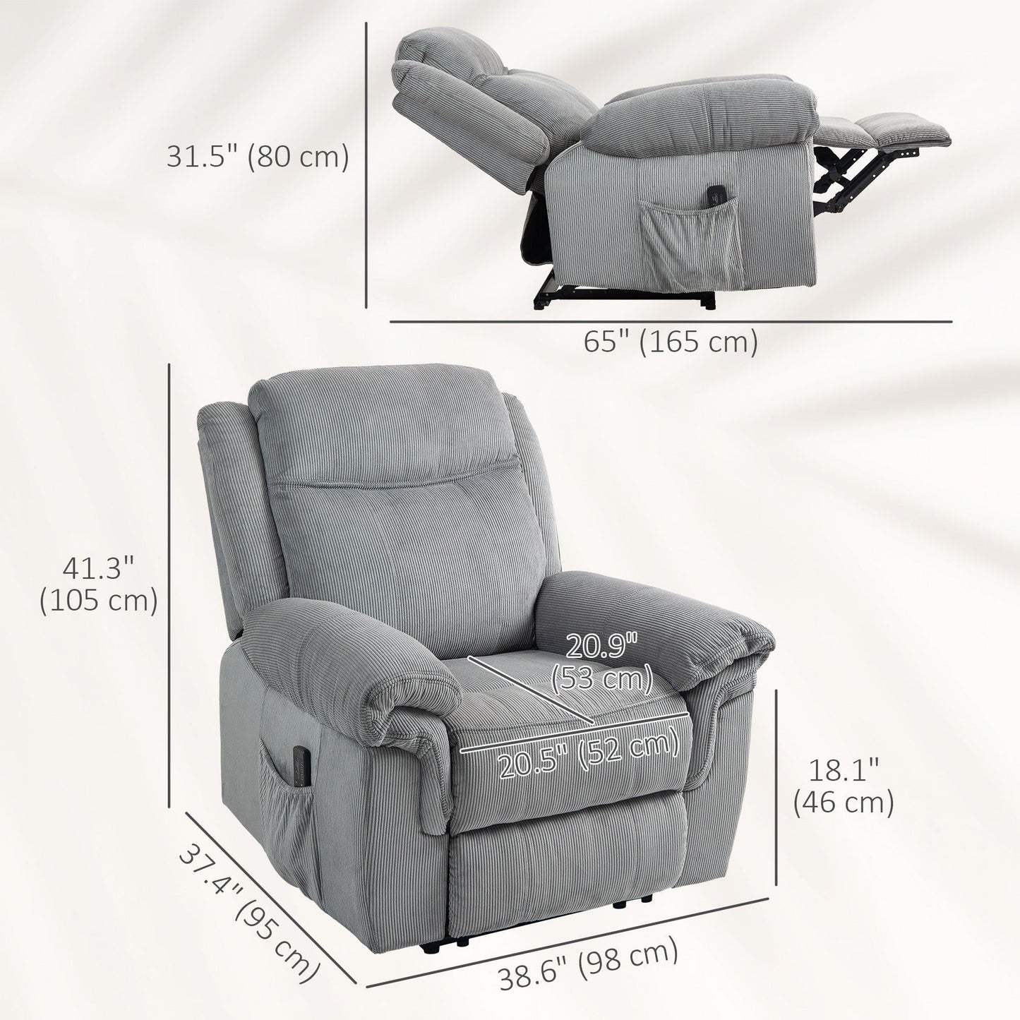 Manual Massage Recliner with Side Pockets - Grey
