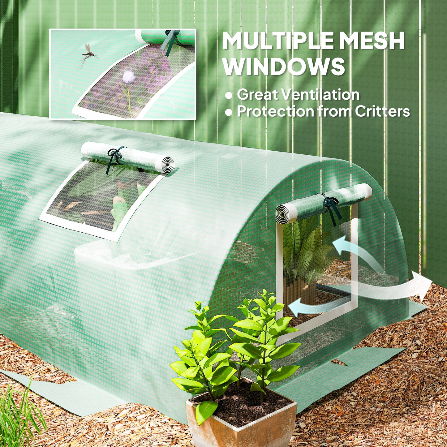 Portable Mini Greenhouse, Tunnel Growing Tent with 5 Mesh Windows and Steel Frame