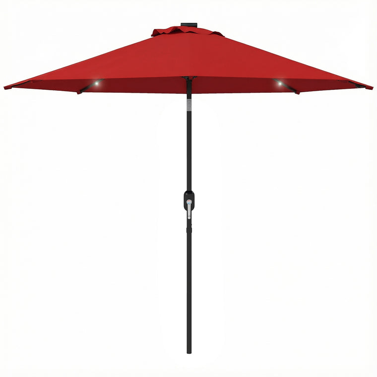 9' Wine Red Solar Patio Umbrella with 24 LED Lights