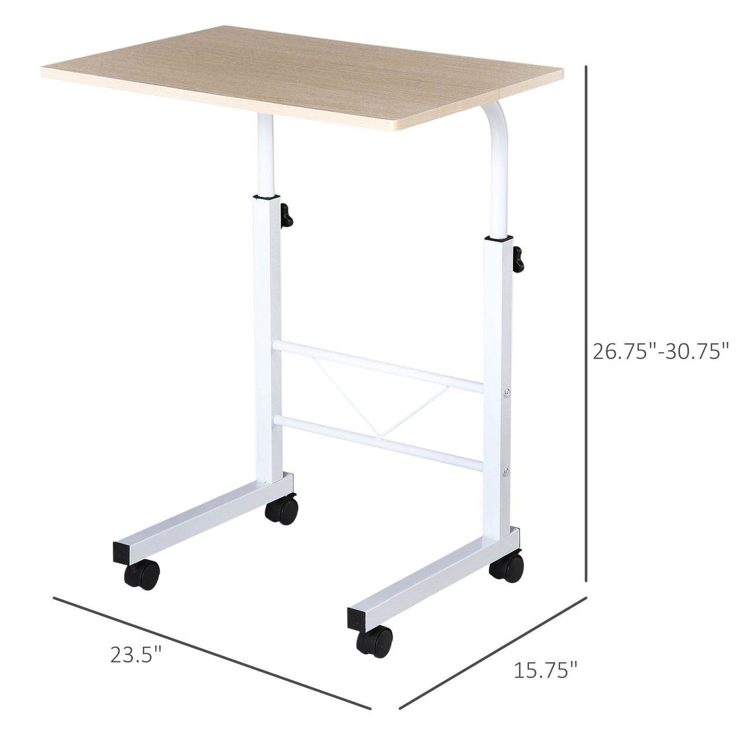 Mobile Standing Desk with Adjustable Height, 23.5 inch Stand Up Desk with Wheels, Natural Wood