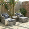 5-Piece Patio Furniture Set Outdoor Rattan Wicker Conversation Set with 2 Cushioned Chairs, 2 Ottomans and Coffee Table, Grey