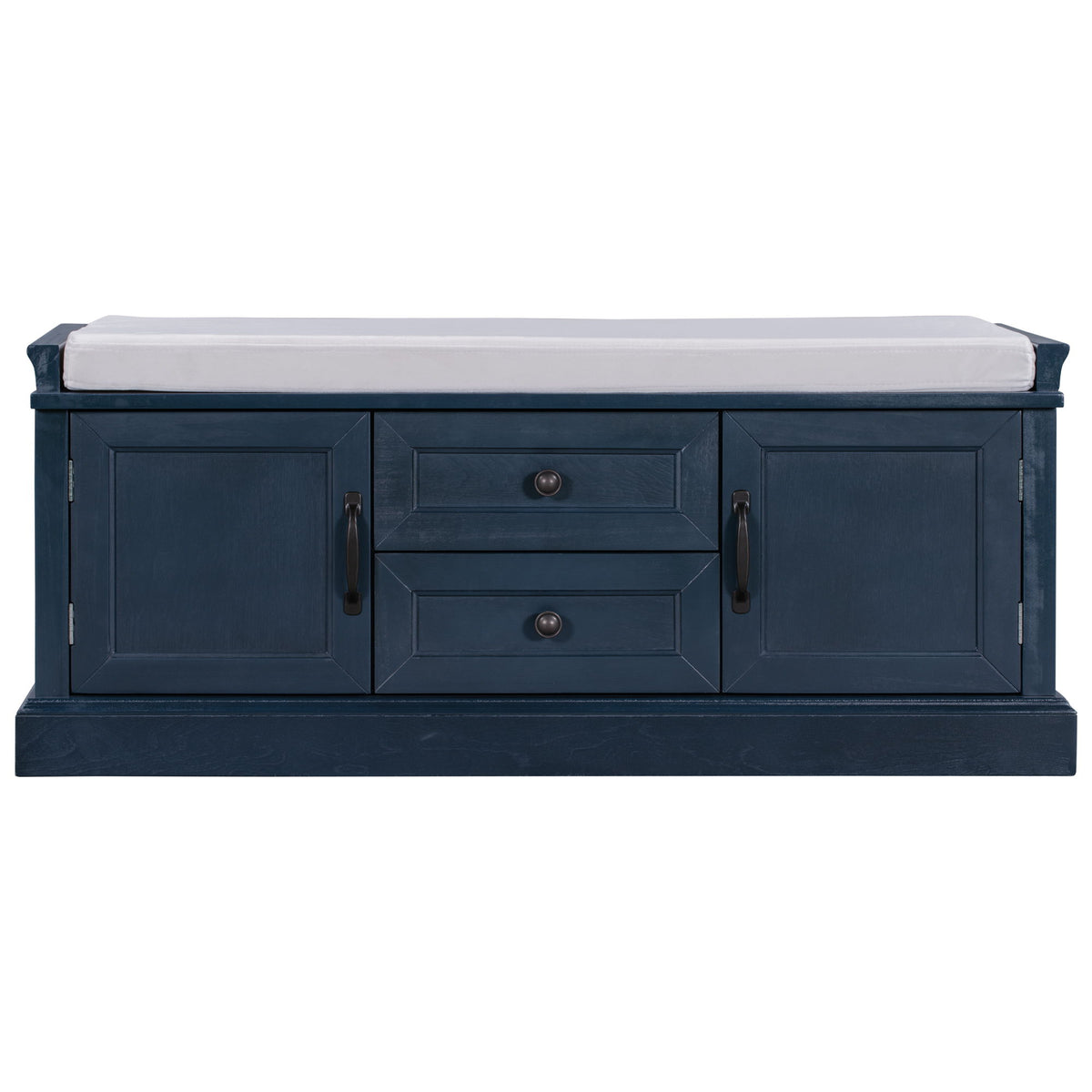 Storage Bench Comfortable Seating, Adjustable Shelves and Removable Cushion for Entryway, 43" L x 16" W x 17.5" H, Antique Navy