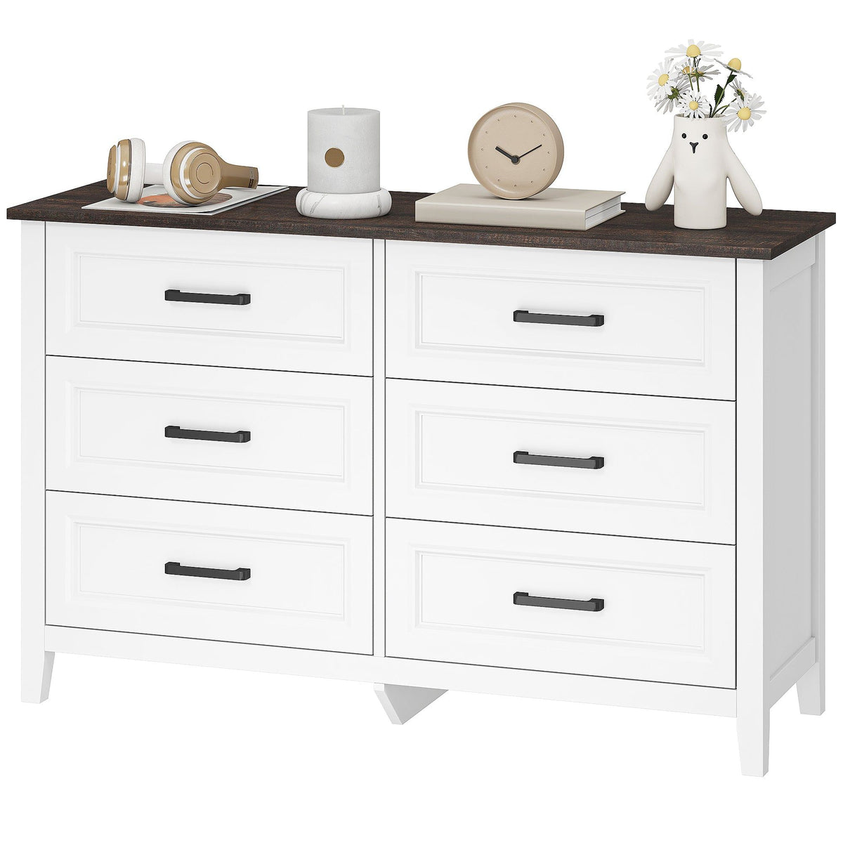 Wide 6-Drawer Bedroom Dresser - White