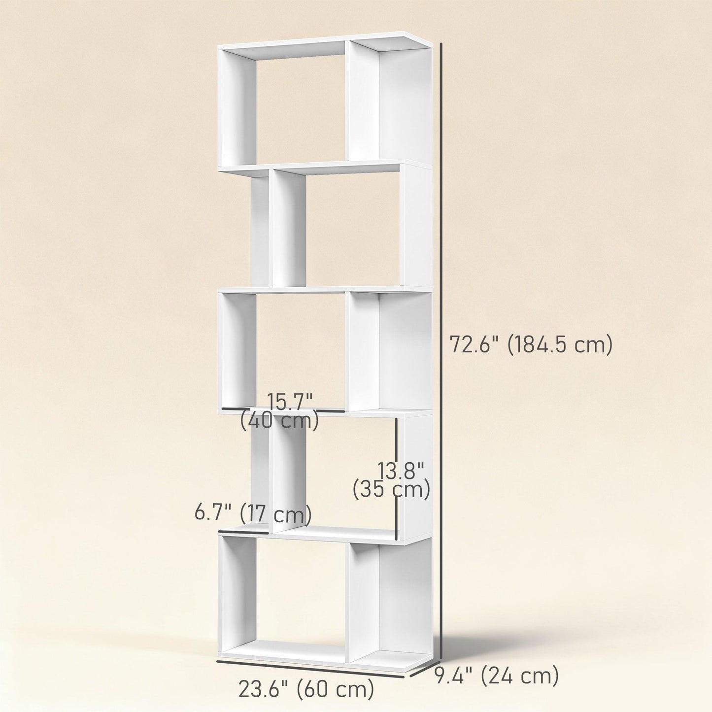 5-Tier S-Shaped Geometric Bookshelf - White