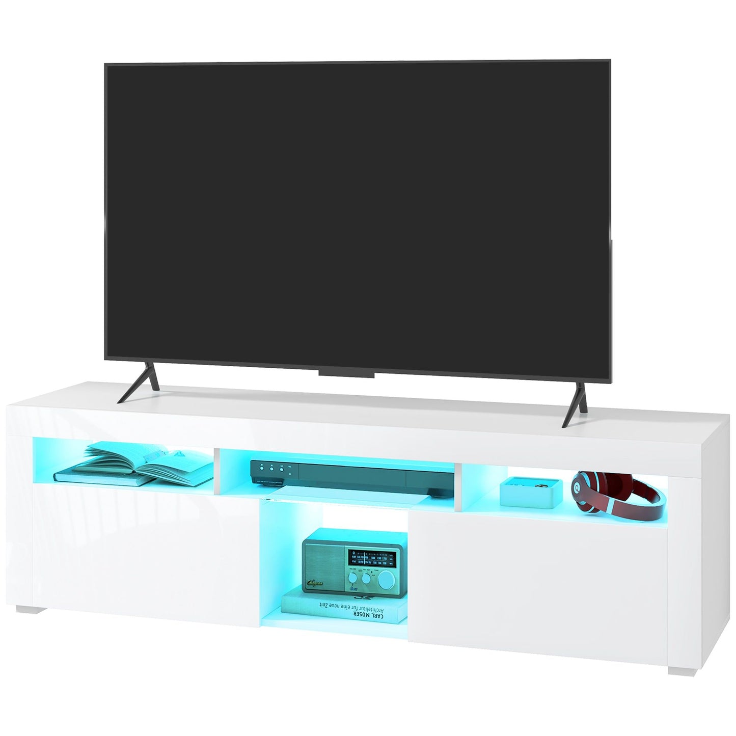 TV Stand with Storage and LED, Fits 55" - White