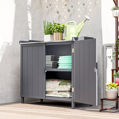 Potting Bench Table with Galvanized Top and Shelf
