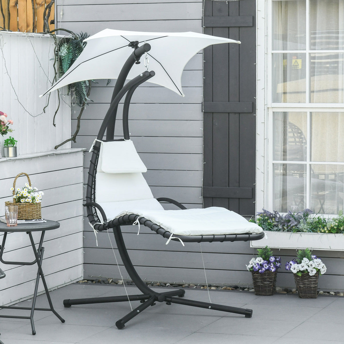Swing Chaise with Stand Floating Chaise Lounge Cream White