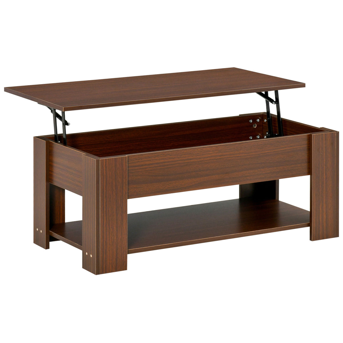 Lift Top Coffee Table with Hidden Storage Compartment and Open Shelf, Center Table for Living Room, Brown
