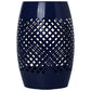 12" Steel Patio End Table, Round Hollow Drum Side Table, Accent Table for Indoor and Outdoor, Navy Blue