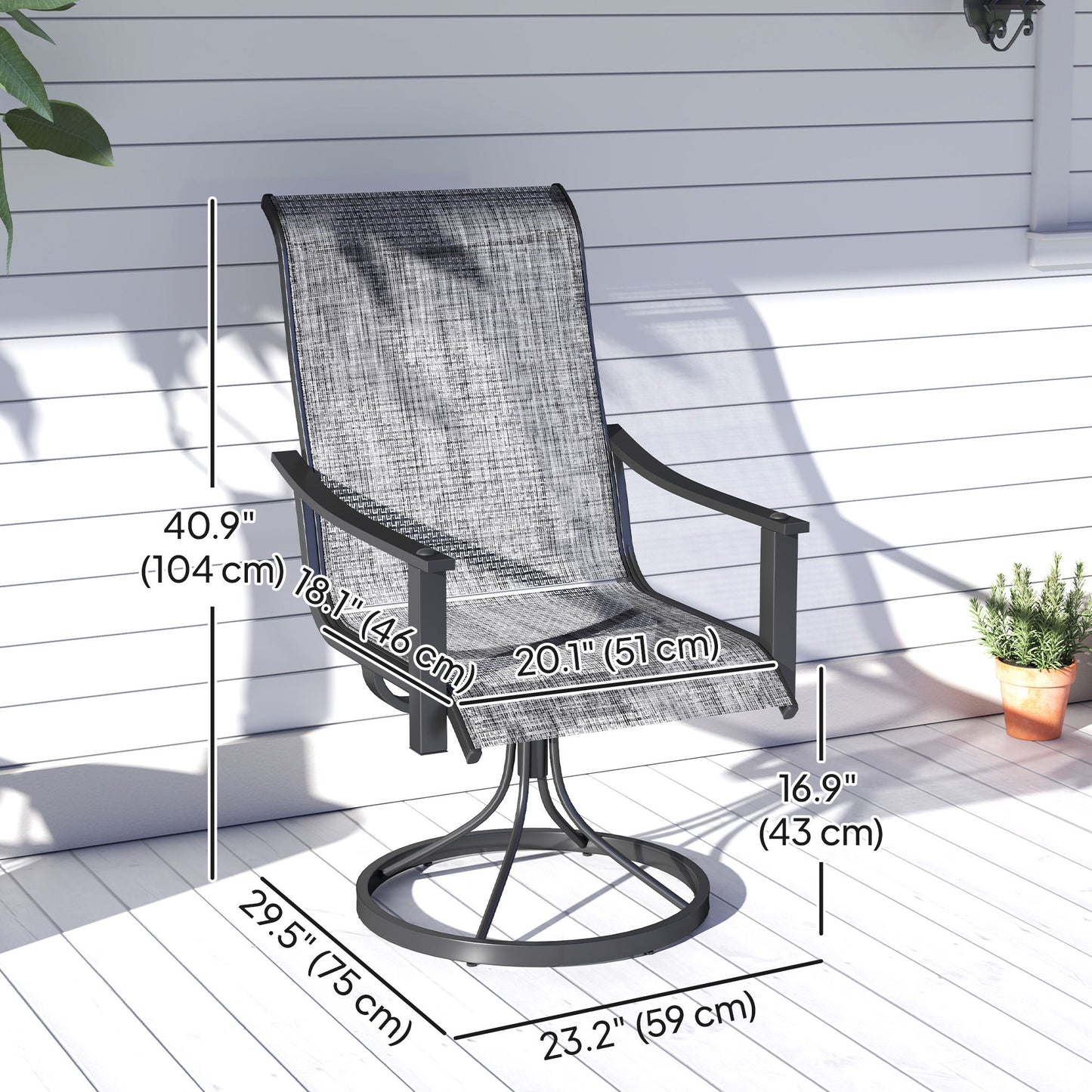 2 Pieces Rocking Swivel Patio Chairs, Mesh Outdoor Swivel Dining Chairs with High Back and Curved Armrests, Mixed Grey