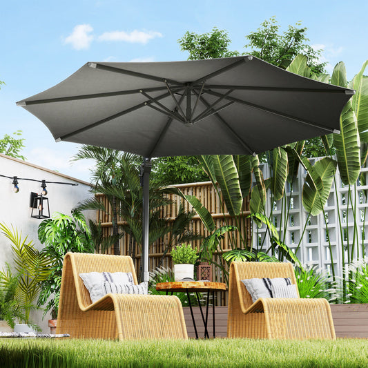 10' Offset Patio Umbrella Cantilever Umbrella with Aluminium Pole 360° Rotation and Tilt Adjustment, Grey