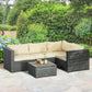 3 Pieces Rattan Wicker Outdoor Conversation Furniture Set w/ Loveseats Coffee Table Cushions for Garden, Patio, Beige