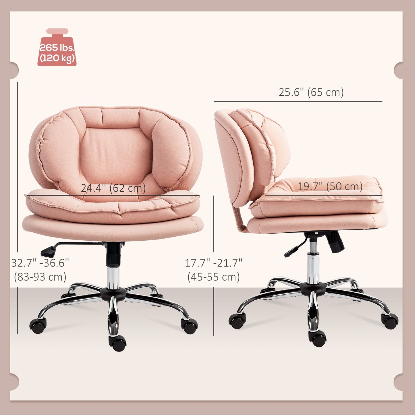 Criss Cross Swivel Office Chair, Armless - Pink