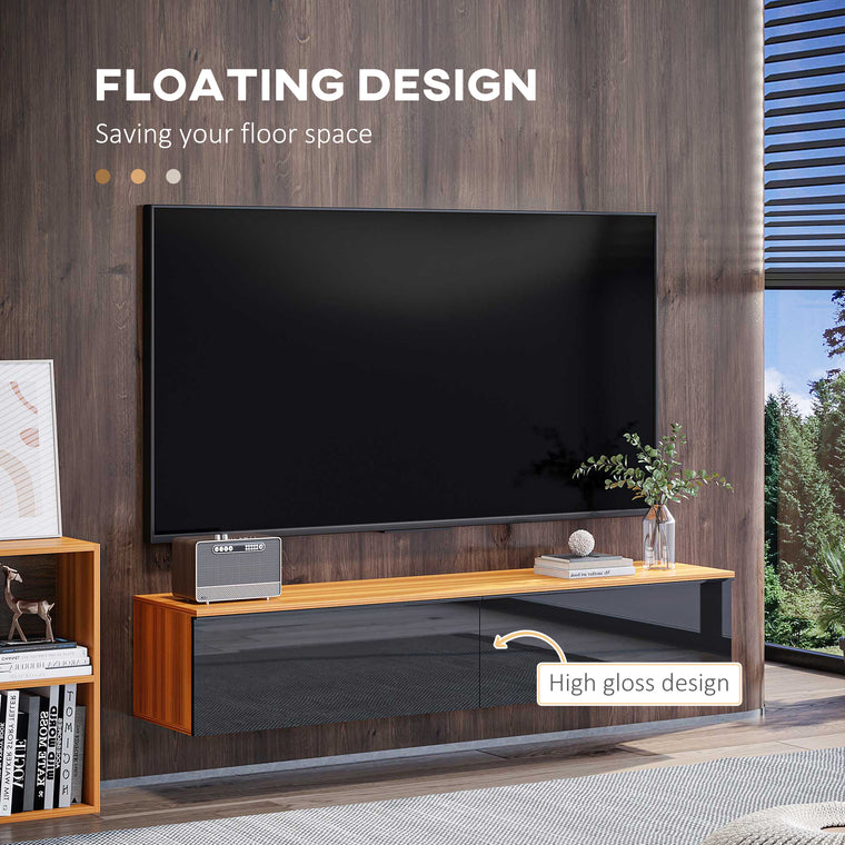 Wall Mounted Floating TV Stand with Storage - Brown and Black