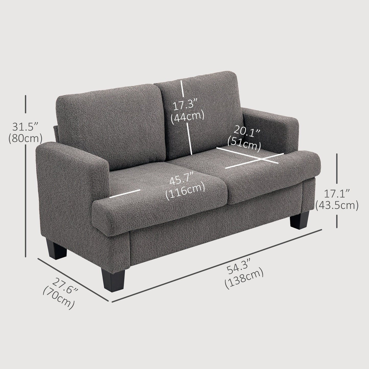 54.3" 2-Seater Loveseat Sofa with Wood Frame - Dark Grey