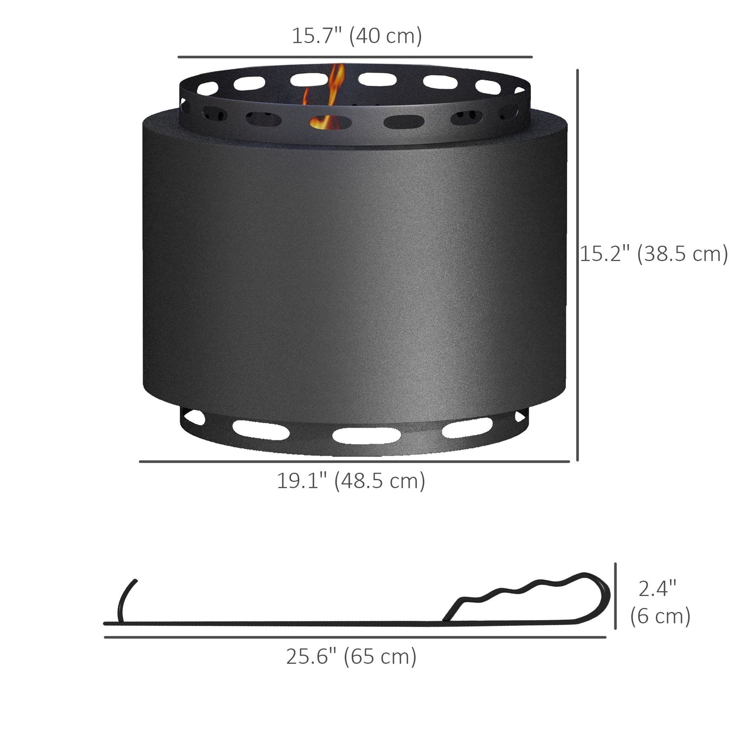 Smokeless Fire Pit, Portable Wood Burning Firepit with Poker for Garden Camping Bonfire Party, Metal, Black