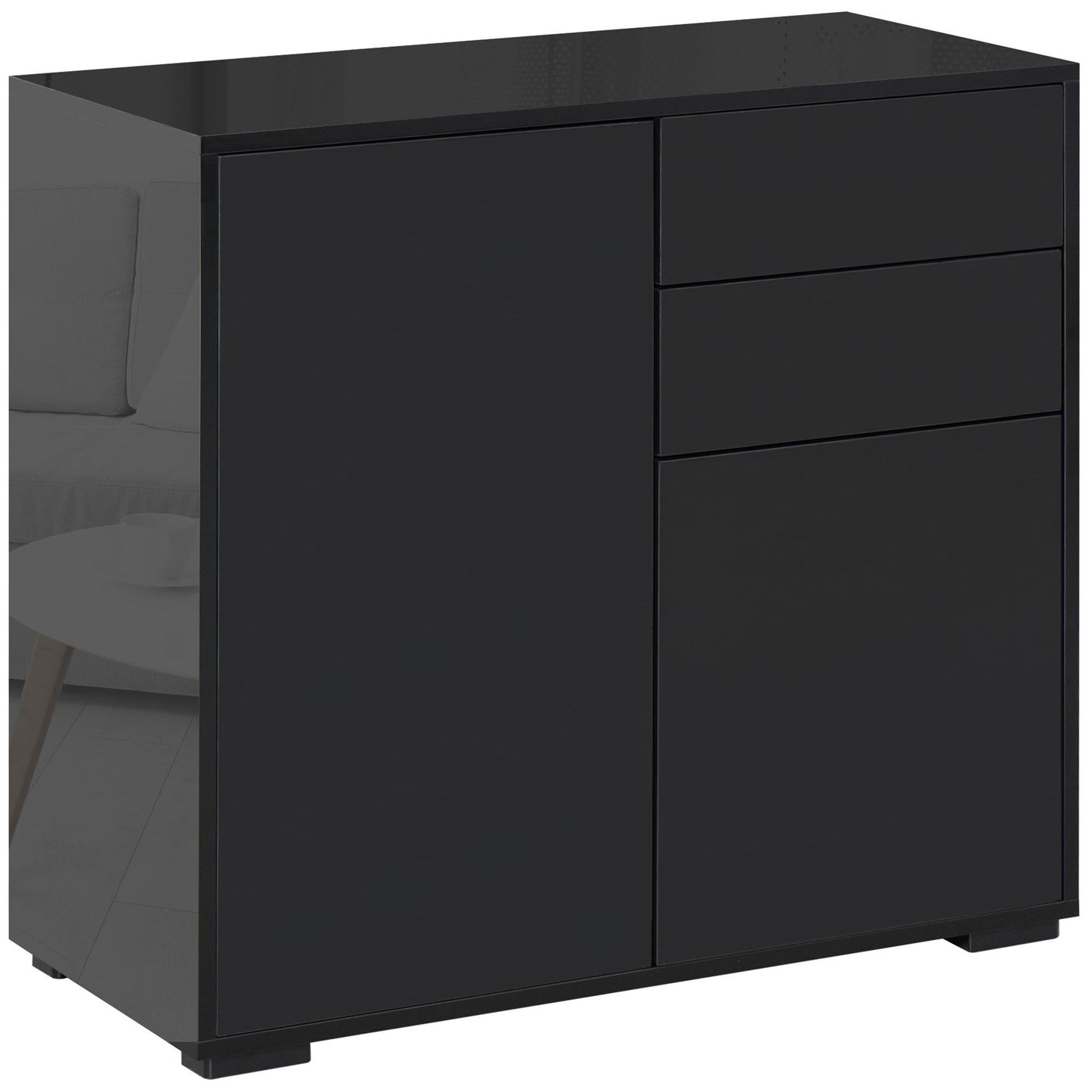 High Gloss Buffet Sideboard with Drawers - Black